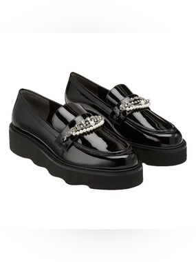 BRAND NEW Stuart Weitzman Black Leather Pearldrop Loafer Size 7.5 B Women